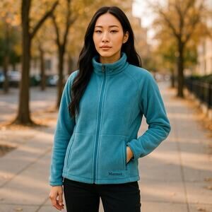 Marmot Blue Fuzzy Fleece Full Zip Jacket M 6-10